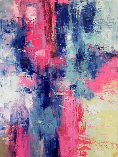 Vibrant Pink and Blue Abstract Oil Painting for Modern Home Decor