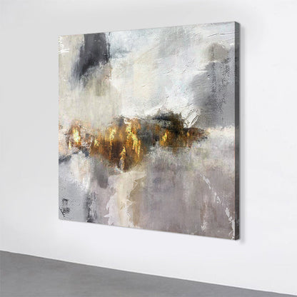 Abstract Oil Painting of Dreamy Landscapes in Soft Gray and Gold Tones