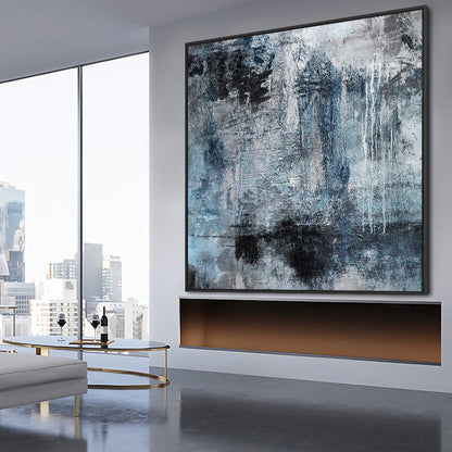 Abstract Blue and Gray Oil Painting for Modern Home Decor