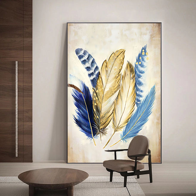 Colorful Feathered Elegance - Abstract Oil Painting for Home Decor