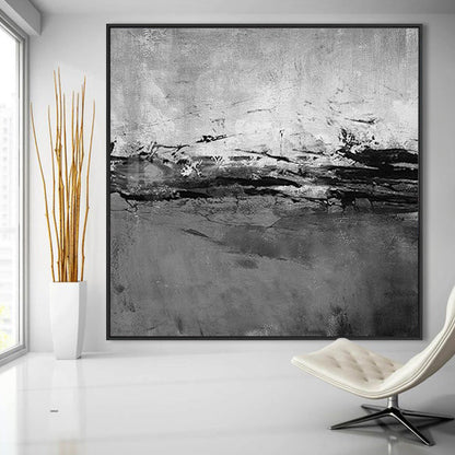 Monochrome Serenity: Abstract Landscape Oil Painting for Modern Decor