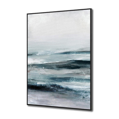 Emotive Abstract Oil Painting of Tranquil Ocean Waves in Serene Blue Tones