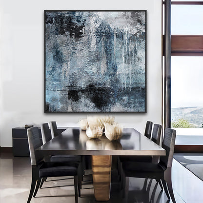 Abstract Blue and Gray Oil Painting for Modern Home Decor