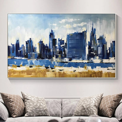 Vibrant Urban Cityscape Oil Painting - Modern Skyline Artwork for Stylish Decor