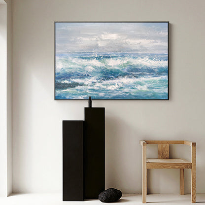 Serene Ocean Waves: Captivating Oil Painting for Tranquil Home Decor