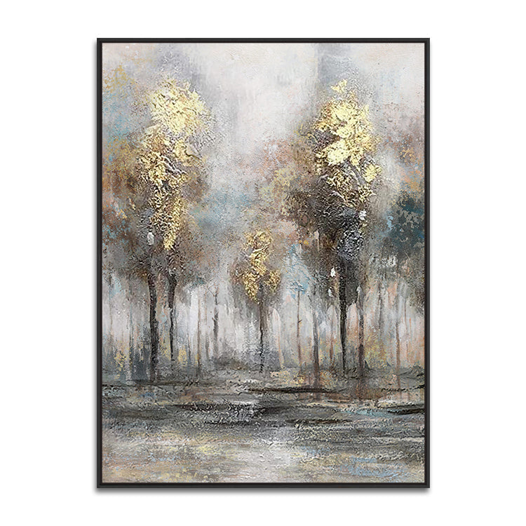 Golden Autumn Forest: Serene Oil Painting for Elegant Home Décor