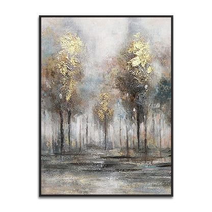 Golden Autumn Forest: Serene Oil Painting for Elegant Home Décor