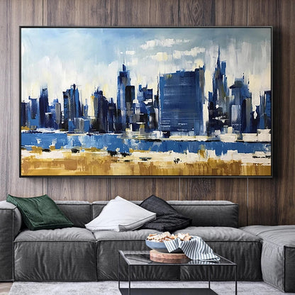 Vibrant Urban Cityscape Oil Painting - Modern Skyline Artwork for Stylish Decor