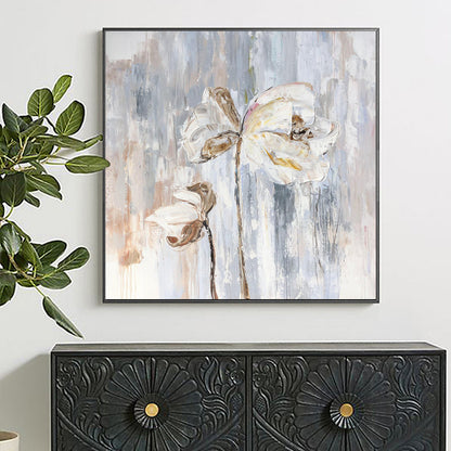 Elegant White Flowers Oil Painting on Canvas for Home Decor