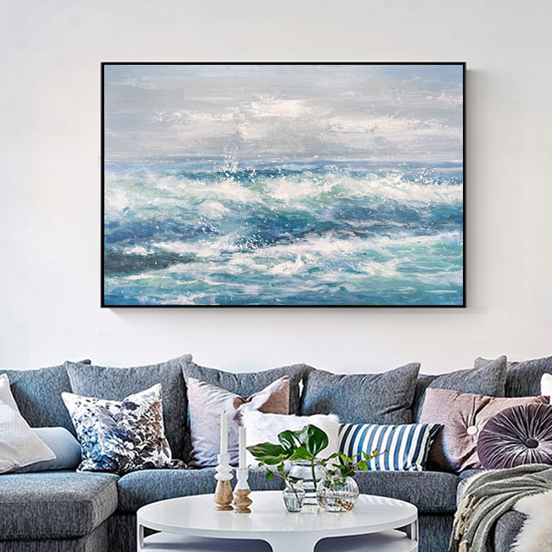 Serene Ocean Waves: Captivating Oil Painting for Tranquil Home Decor