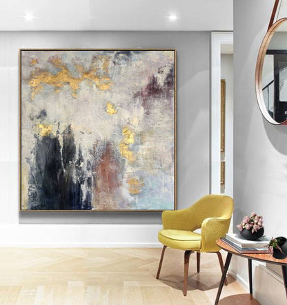 Abstract Elegance: Contemporary Oil Painting with Gold Accents for Luxurious Decor