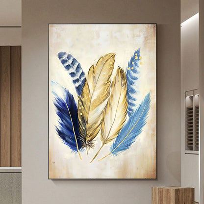 Colorful Feathered Elegance - Abstract Oil Painting for Home Decor