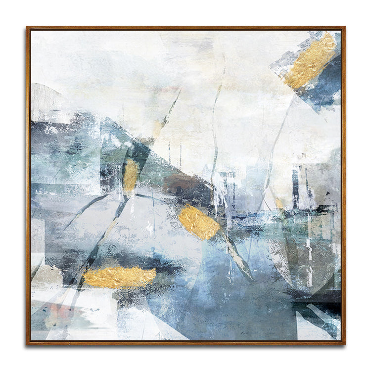 Captivating Abstract Oil Painting with Gold Accents and Blue Hues for Modern Decor