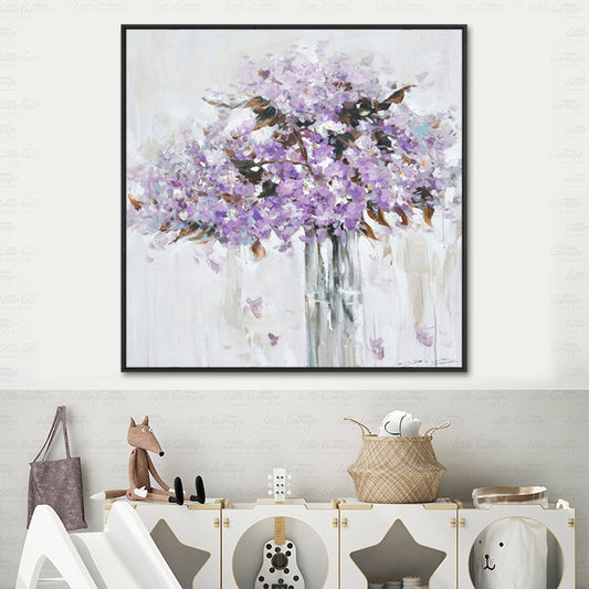 Charming Lavender Blooms in Elegant Glass Vase - Serene Floral Oil Painting