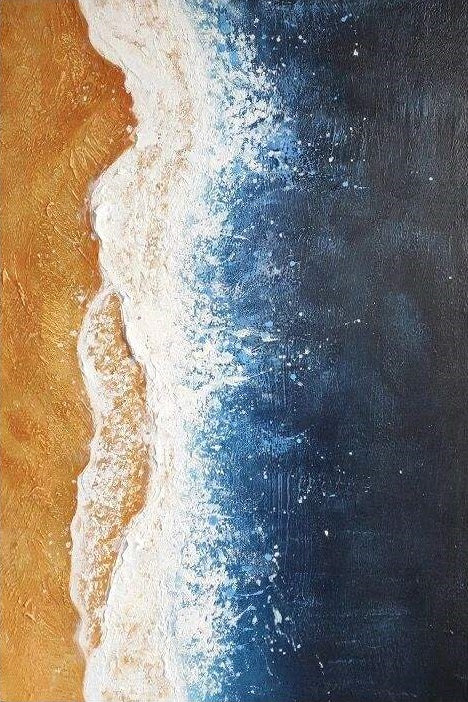 Coastal Serenity: Abstract Ocean Wave Oil Painting for Modern Home Décor