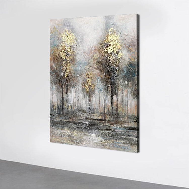 Golden Autumn Forest: Serene Oil Painting for Elegant Home Décor