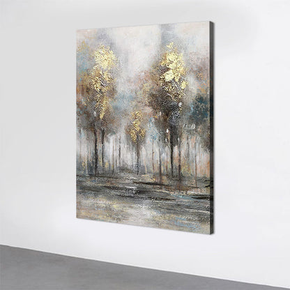 Golden Autumn Forest: Serene Oil Painting for Elegant Home Décor