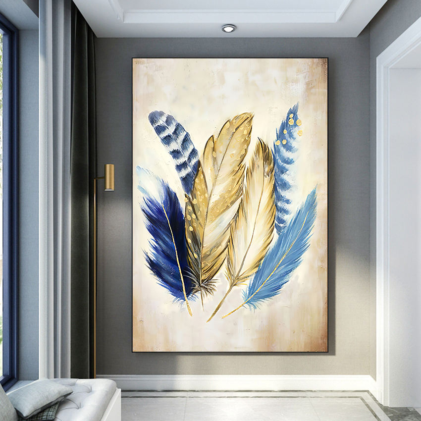 Colorful Feathered Elegance - Abstract Oil Painting for Home Decor