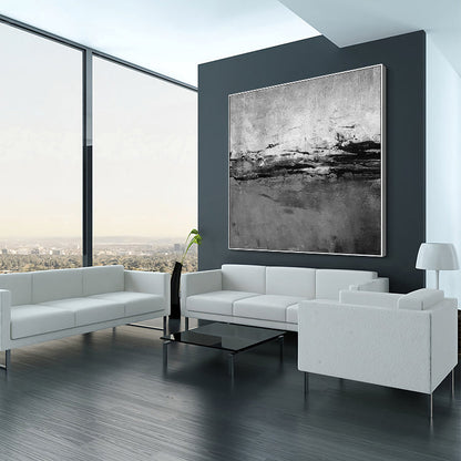 Monochrome Serenity: Abstract Landscape Oil Painting for Modern Decor