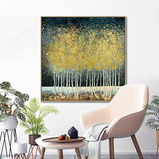 Serene Golden Forest Landscape Oil Painting for Elegant Home Decor