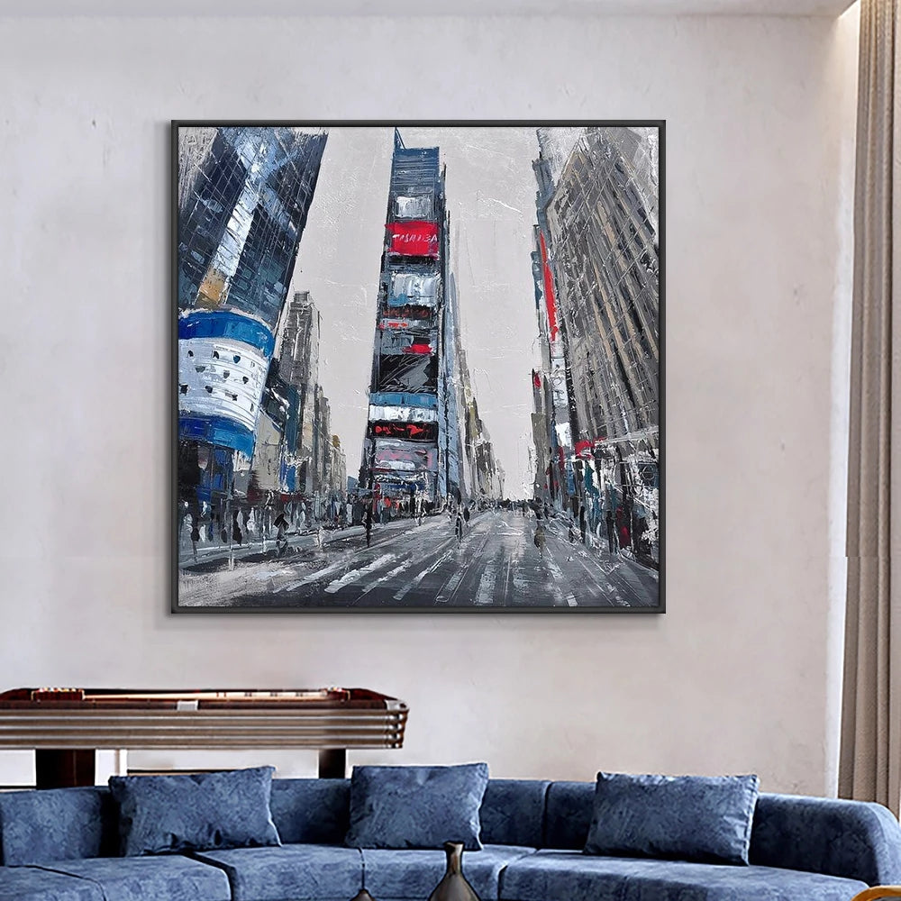 Vibrant Urban Scene: Times Square Oil Painting for Modern Home Decor