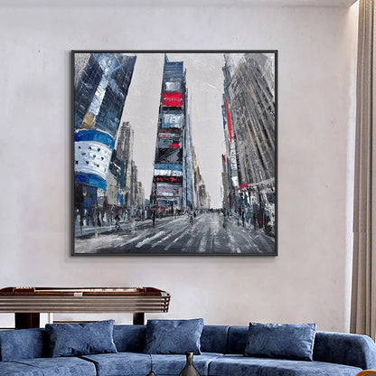 Vibrant Urban Scene: Times Square Oil Painting for Modern Home Decor