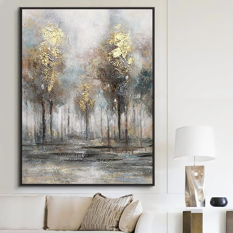 Golden Autumn Forest: Serene Oil Painting for Elegant Home Décor