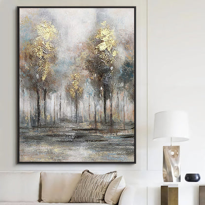 Golden Autumn Forest: Serene Oil Painting for Elegant Home Décor