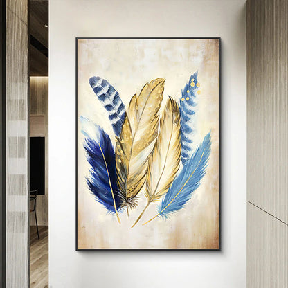 Colorful Feathered Elegance - Abstract Oil Painting for Home Decor