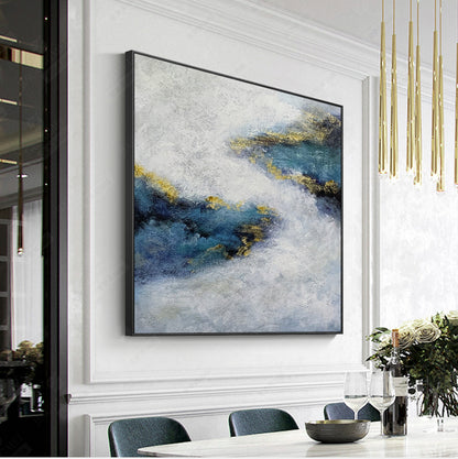 Serene Misty Blue Abstract Oil Painting for Modern Home Decor