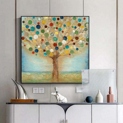Colorful Abstract Tree Oil Painting for Modern Home Decor