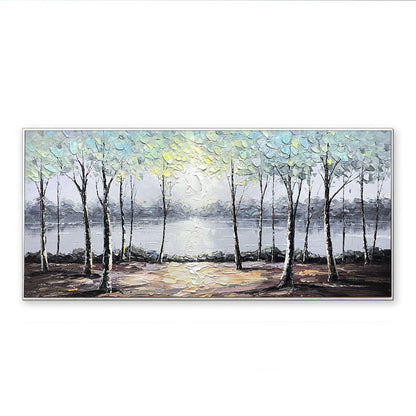 Serene Landscape with Birch Trees and Reflections - Nature Oil Painting Art