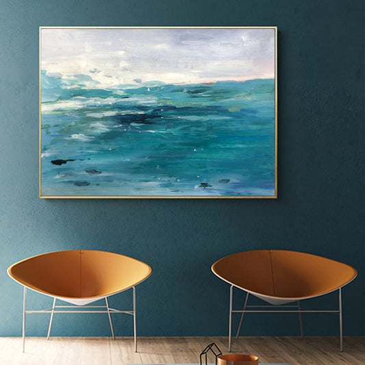 Serene Ocean Waves in Vibrant Turquoise Oil Painting for Coastal Home Decor