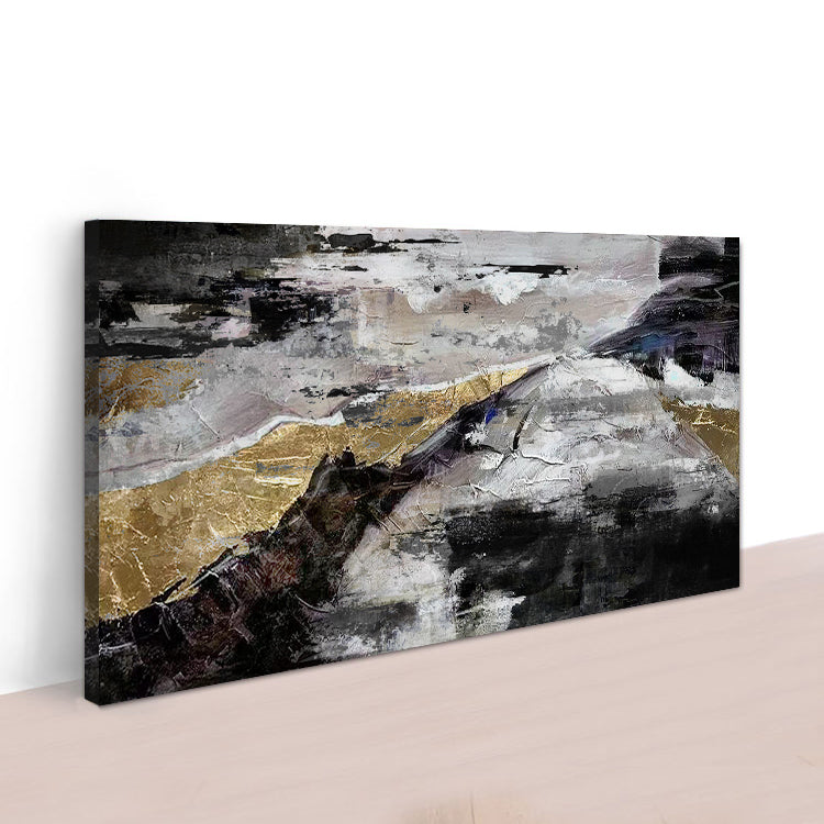 Abstract Landscape Oil Painting with Gold Accents in Modern Home Decor