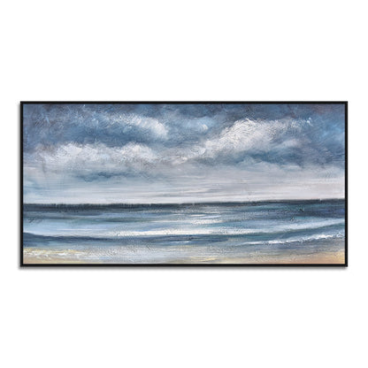 Serene Ocean View: Captivating Oil Painting of Coastal Calm Before the Storm