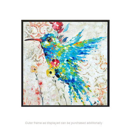 Vibrant Hummingbird in Bloom - Colorful Oil Painting for Bright Home Decor