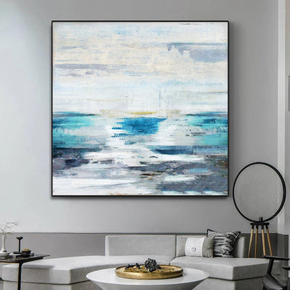 Tranquil Coastal Sunrise Oil Painting for Serene Home Décor