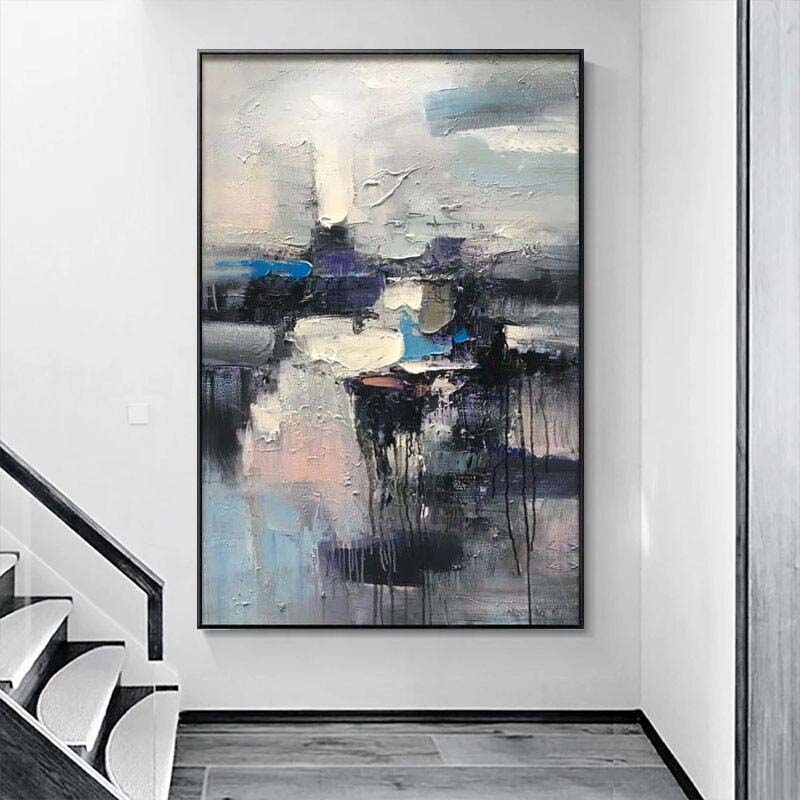 Abstract Oil Painting of Modern Reflection and Serenity