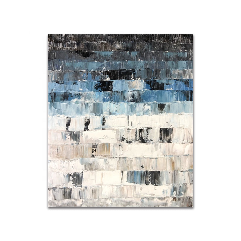 Abstract Oil Painting of Blue Tones and Textured Layers for Modern Home Decor