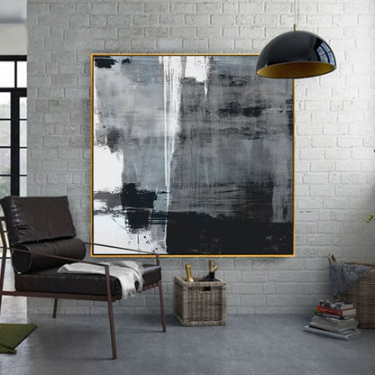 Abstract Gray and Black Oil Painting for Modern Home Décor