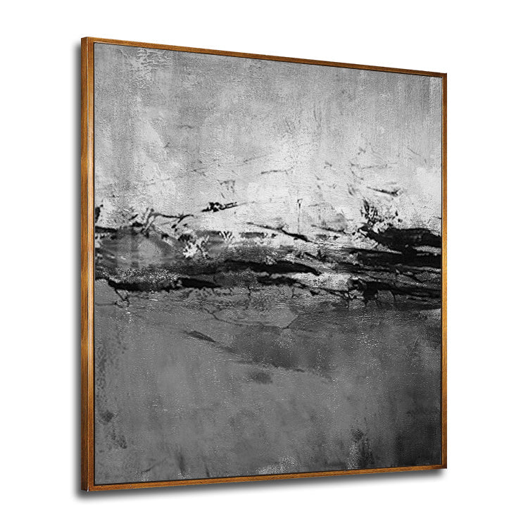 Monochrome Serenity: Abstract Landscape Oil Painting for Modern Decor