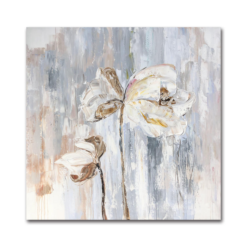 Elegant White Flowers Oil Painting on Canvas for Home Decor