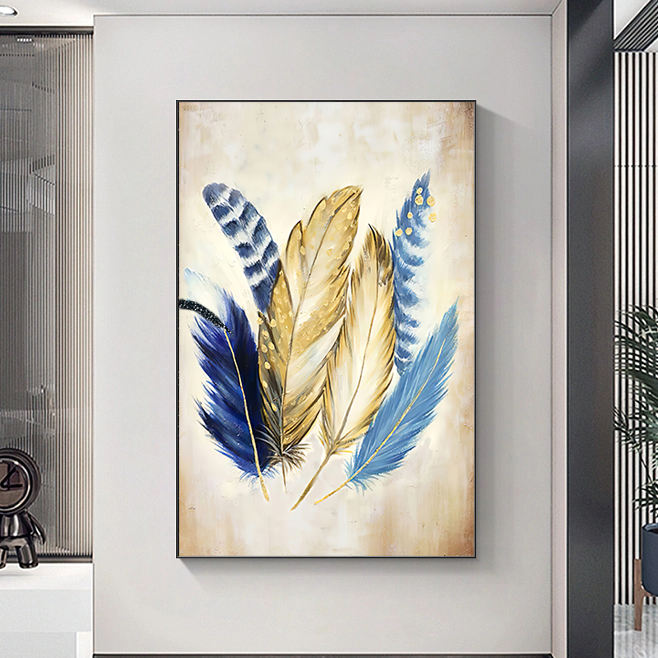 Colorful Feathered Elegance - Abstract Oil Painting for Home Decor