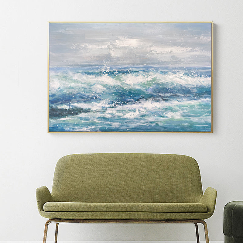 Serene Ocean Waves: Captivating Oil Painting for Tranquil Home Decor