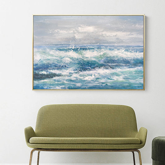 Serene Ocean Waves: Captivating Oil Painting for Tranquil Home Decor
