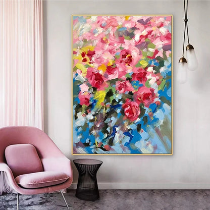 Vibrant Floral Celebration: Colorful Roses in Bloom Oil Painting for Home Décor