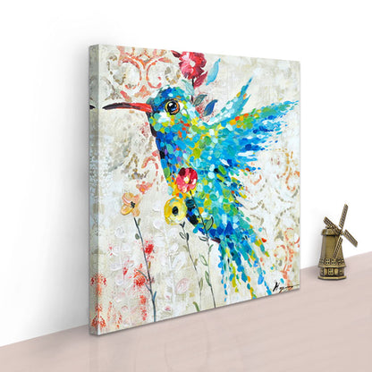 Vibrant Hummingbird in Bloom - Colorful Oil Painting for Bright Home Decor