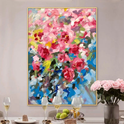 Vibrant Floral Celebration: Colorful Roses in Bloom Oil Painting for Home Décor