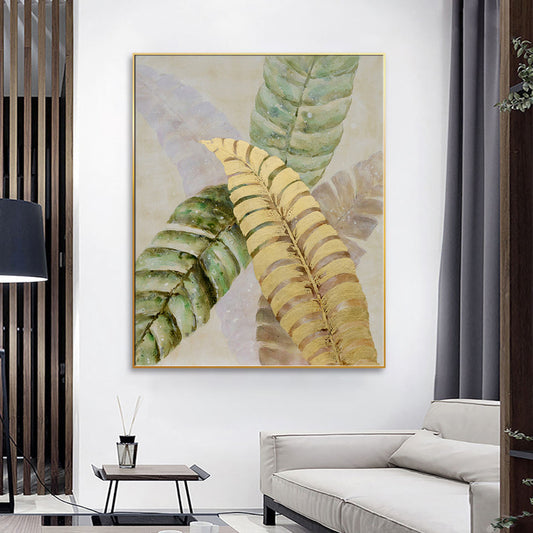 Elegant Golden Leaves: Nature-Inspired Oil Painting for Home Decor