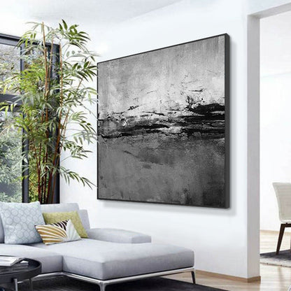 Monochrome Serenity: Abstract Landscape Oil Painting for Modern Decor